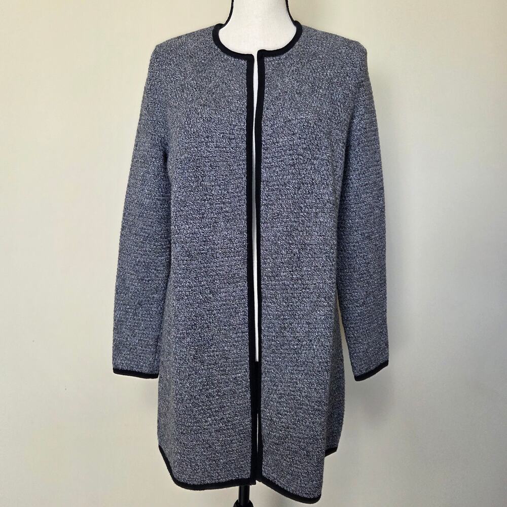NWT Talbots PM Open Front Textured Sweater Jacket Classic Capsule Gray Marled